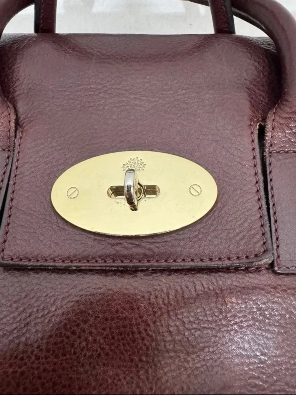 Mulberry Burgundy Leather Top-Handle Briefcase with Gold Hardware